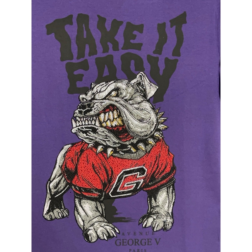 Avenue George V Shirt Men XXL Purple Royal Bulldog Rhinestone Fitted Tee‎ Paris